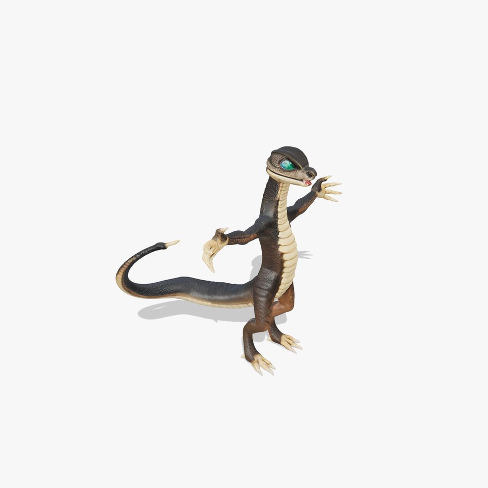 Rigged and Animated Lizard Warrior D Character Model